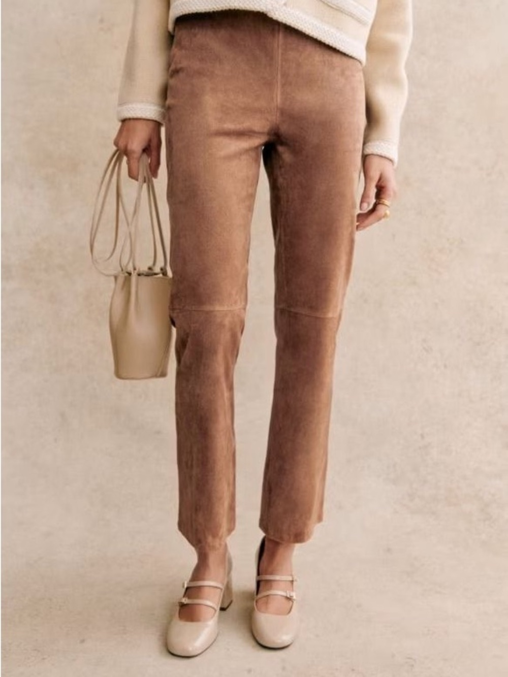 Sezane Goat Leather Suede Ciara Trousers CAMEL 6/38